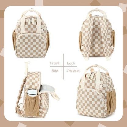 Bluboon Toddler Backpack for Girls Boys 2-4 Cute 12" Preschool Kindergarten Backpacks Kids Daycare Bags School Travel (Brown-White checkered, Age 2-4 (12" H not Fit A4 Folder)) - color: Brown-white Checkered, size: Age 2-4 (12" H not Fit A4 Folder)