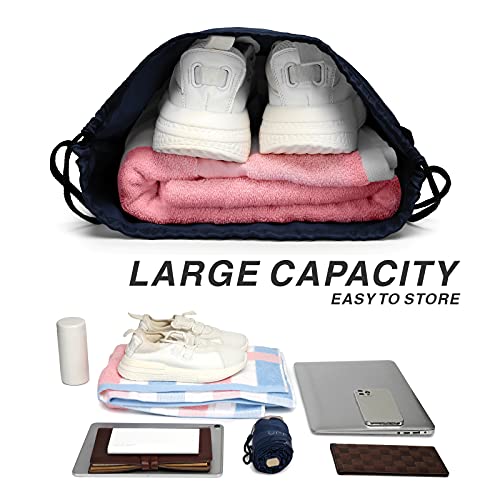 Drawstring Backpack Sports Water Resistant String Bag Sport Gym Sackpack for Women Men Large with Zipper, Navy - color: Navy