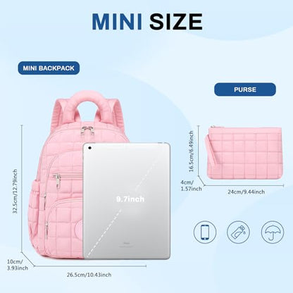 Sisipoet Mini Backpack for Women, 2pcs Small Backpack for Ladies Bookbag Purse for Women with Handy Wallet and Luggage Strap, Pink - color: Pink