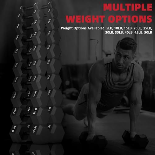 Rubber Encased Hex Weights Dumbbells Set of 5 – 50 lb Pair | Cast Iron Hand Weights with Anti-Slip Grip for Home Gym Strength Training - size: 45 lbs Pair