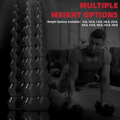 Rubber Encased Hex Weights Dumbbells Set of 5 – 50 lb Pair | Cast Iron Hand Weights with Anti-Slip Grip for Home Gym Strength Training - size: 45 lbs Pair