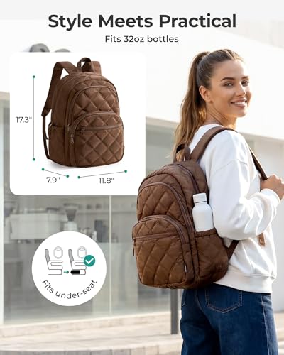 BAGSMART Travel Laptop Backpack, College Backpack for Women, Quilted Small Computer Bookbag, Water-Resistant 15.6 Inch Laptop Casual Bag,Coffee Brown - color: 17-coffee Brown