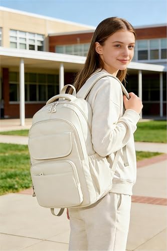 School Backpack for Girls, High Elementary School Laptop Backpack College Student Women Bookbag, Mochilas Escolares para Niñas, Teens Girls Bookbag Casual Daypack, Beige - color: B-beige