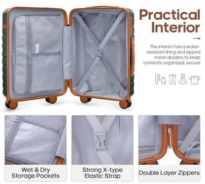 UKEIN Luggage Sets 3 Piece, Carry On Luggage 20In With Spinner Wheels,PC Hardside Suitcase Set with TSA Lock,Durable Carry On Suitcase With Travel Backpack for Men (Green, 3 piece set (20inch)) - color: Green, size: 3 piece set (20inch)
