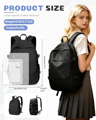 Black Backpack for Men Women, Lightweight Basic Bookbag for Teens Boys and Girls, Causal Daypack Travel Carry on Backpack fits 15.6 Inch Laptop - color: I-black