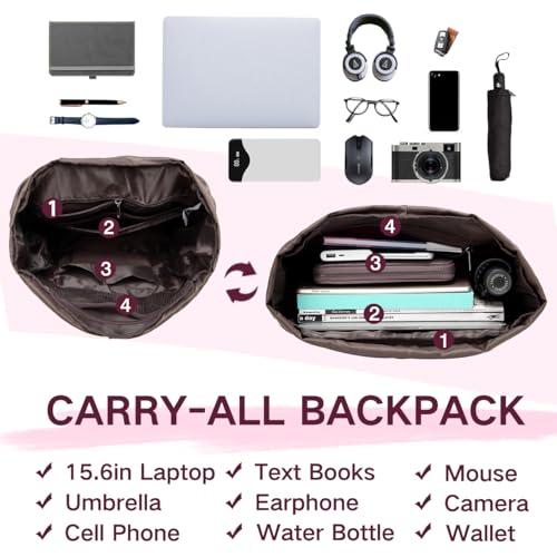 VASCHY Backpack for Women, Water Resistant High School Backpack Travel Carry-on Anti-theft Casual Daypack for Work Business Hiking Burgundy - color: Burgundy