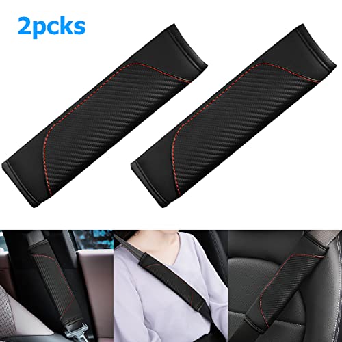 AUCELI 2PCS Car Seat Belt Cover, Carbon Fiber Seatbelt Shoulder Strap Covers, Breathable Leather Soft Harness Pad Protect Your Neck and Shoulder Compatible with Cars - color: Black