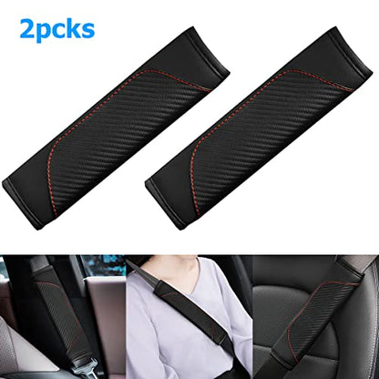AUCELI 2PCS Car Seat Belt Cover, Carbon Fiber Seatbelt Shoulder Strap Covers, Breathable Leather Soft Harness Pad Protect Your Neck and Shoulder Compatible with Cars - color: Black