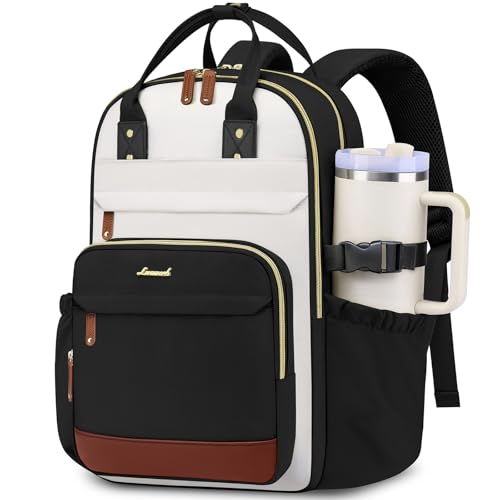 Laptop Backpack for Women Bag: 15.6 inch Backpacks with Pouch Pocket for Large Capacity Cup Travel Waterproof Bookbag Anti-theft College Casual Work Book Bags for Teacher Nurse Black Beige - color: 1-black Beige, size: 15.6 Inch
