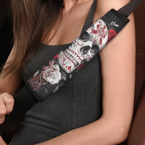 Dreaweet Seat Belt Cover Pad Goth Skull Seat Belt Covers for Adults Halloween Car Accessories 2 Pack Seatbelt Cushions Soft Comfort Car Seat Strap Covers - color: Goth Skull