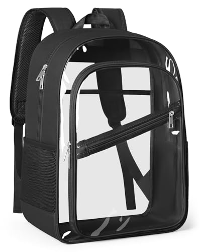 KIMNERPU Clear Backpack, Fabric & PVC Transparent Bookbag with Padded Straps for Women Men, Large Capacity 4-Layers See Through Heavy Duty Back Pack for Work Travel Concert Festival XL (Black) - color: Black, size: X-Large(18"H)