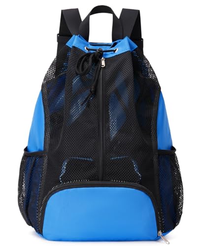 Swim Bag Mesh Drawstring Backpack with Shoe Compartment Sports Gym Sackpack with Mesh Pockets Beach Backpack for Swimming, Gym, and Workout Gear (Navy Blue)