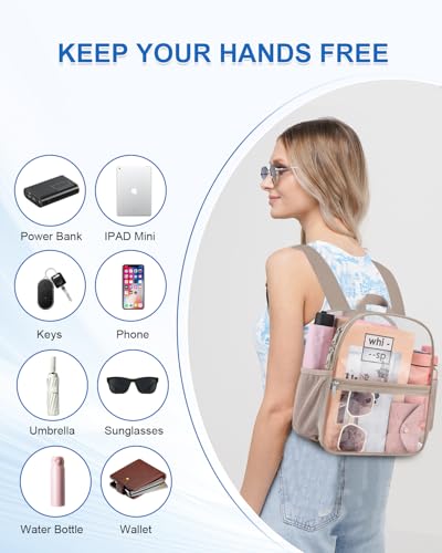 Clear Backpack for Stadium Events, 12x12x6 Small Clear Plastic bag with Reinforced Straps for Game Security Festival Concert - color: Khaki