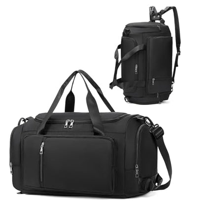 Gym Bags for Women Sports Backpack with Shoe Compartment & Wet Pocket Duffel Bag Carry On Weekender Bag Fitness Travel - color: Black