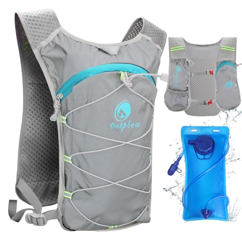 Lightweight Hydration Backpack with 2L Water Bladder for Men Women, Small Water Backpacks Running Vest for Hiking - color: Light Gray