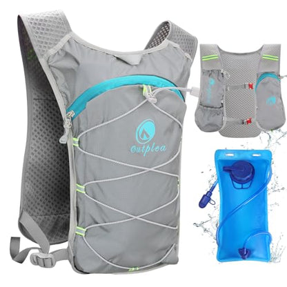 Lightweight Hydration Backpack with 2L Water Bladder for Men Women, Small Water Backpacks Running Vest for Hiking - color: Light Gray
