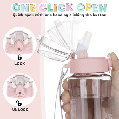 OLDLEY 12oz Kids Water Bottle, Tritan BPA-Free, Leakproof Flip Straw Lid, Motivational Time Marker, Carry Strap, Reusable Clear Water Bottle for Boys & Girls,Cherry Blossom - color: Cherry Blossom, style: 12 Ounces