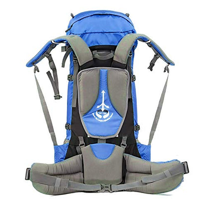Wind Tour Outdoor 60L Ripstop Trekking Bag Sport Backpack with Rain Cover for Climbing Cycling (Blue) - color: Blue