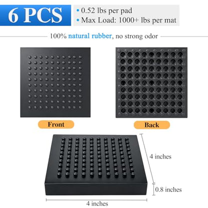 BXI Heavy Duty Exercise Equipment Mat Pads Natural Rubber, 0.8 Thick 4 x 4 Inches 4 Pcs Non Slip Noise Reduction Anti Vibration Treadmill Stationary Bike Mats, Steel Embedded Pads for Hardwood Floors - size: 4''x 4'', 6pcs