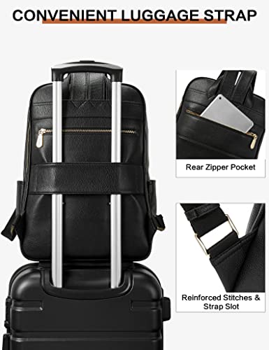 BOSTANTEN Genuine Leather 15.6 inch Laptop Backpack Purse for Women College Casual Backpack Travel Bag - color: 1-black