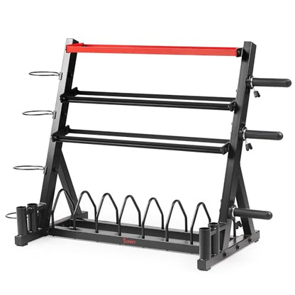 Sunny Health & Fitness Multi-Weight Storage Rack Stand for Dumbbells, Kettlebells, Olympic Weight Plates, Barbell, Medicine Ball - style: Mass Storage Rack