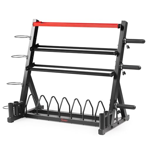 Sunny Health & Fitness Multi-Weight Storage Rack Stand for Dumbbells, Kettlebells, Olympic Weight Plates, Barbell, Medicine Ball - style: Mass Storage Rack