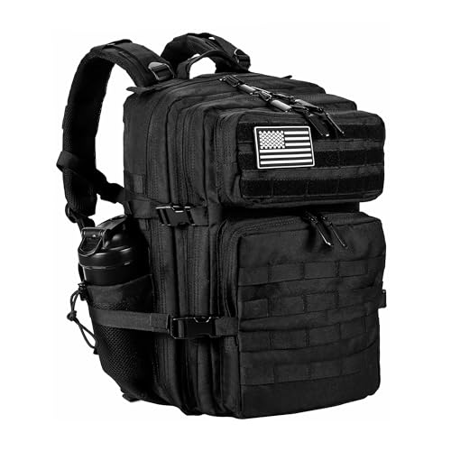 LHI Military Tactical Backpack for Men and Women 45L Army 3 Days Assault Pack Bag Large Rucksack with Molle System - Black - color: 1.0 Black