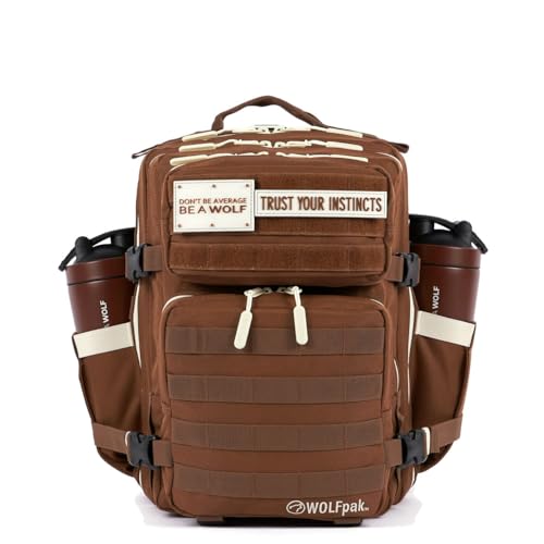 WOLFpak 25L Athletic Gym Backpack - Durable 1000D Waterproof Oxford Material with MOLLE Webbing, Laptop Pocket - color: Mocha Brown