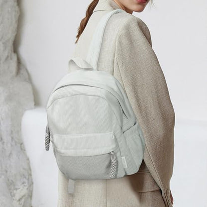 Women’s Small Backpack, Ladies Lightweight Corduroy Backpack, Casual Multi Compartments Travel Daypack Purse (Light Grey) - color: Light Grey