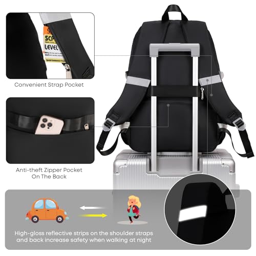 3PCS School Backpack For Student Women College Middle High Teen Girls Bookbag Waterproof Laptop Bag Black - color: Black