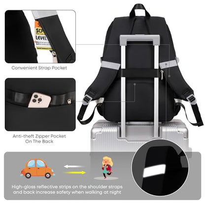 3PCS School Backpack For Student Women College Middle High Teen Girls Bookbag Waterproof Laptop Bag Black - color: Black