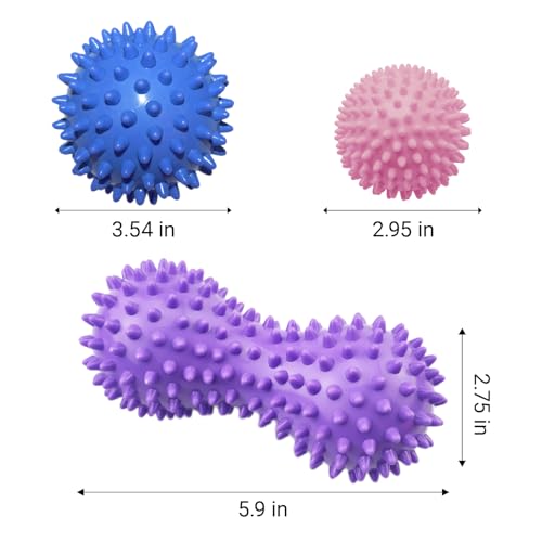 Spiky Peanut Massage Balls,4 Piece Hard Spiky Massage Ball Roller Set，Myofascial Release Ball，Foot Pain Relief, Muscle Therapy, Back Massage, Plantar Fasciitis Support