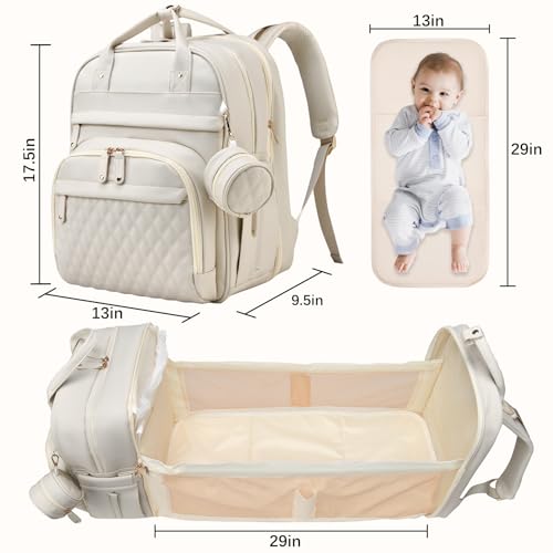ANWTOTU Leather Baby Diaper Bags with Changing Station,Extra large Capacity Baby Diaper Bag Backpack,Waterproof Baby Essentials(White) - color: White