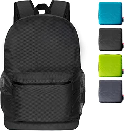 pack all 20L Lightweight Packable Backpack, Water Resistant Foldable Backpack, Travel Hiking Daypack with Waterproof Zippers (Black) - color: Black