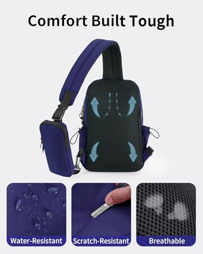 ECOHUB Anti-Theft Crossbody Bag Men Women, RFID Blocking Lightweight Sling Backpack Eco-Friendly with 9 Pockets Sturdy SBS Zippers Water Resistant for Travel Work Hiking Outdoor, Blue - color: Blue