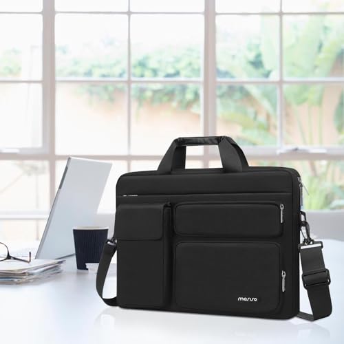 MOSISO Laptop Shoulder Bag 15.6 inch, 15-15.6 inch Computer Bag Compatible with MacBook Pro 16 inch, HP, Dell, Lenovo, Notebook with 2 Raised&1 Flapover&1 Horizontal Pocket&Handle&Belt, Black - color: Black, size: 16 inch