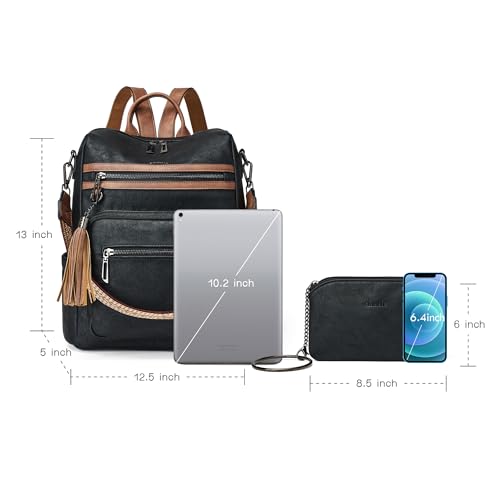 Shrrie Backpack Purse for Women Leather Backpack Fashion Designer Travel Backpack Convertible Shoulder Bag - color: 1-7 Black With Brown