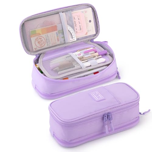 CICIMELON Large Pencil Case Big Storage Pen Pouch Bag with Compartment for School Supplies Office College Teen Boys Girls Adults, Upgraded Purple - color: Upgraded Purple