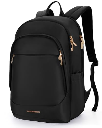 LIGHT FLIGHT Travel Backpack for Women, 15.6 Inch Laptop Backpack with USB Charging Hole, Water Resistant College Bookbag, Large Capacity Black Computer Backpacks for Work, Black - color: Black, size: 15.6 Inch without Wheels