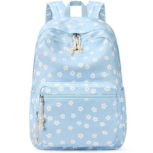 mibasies School Backpack for Girls with Laptop Sleeve: 18IN Large Capacity Corduroy Bookbag for Primary Middle School/College, Travel Daypack for Teens Women - Blue Flower - color: Blue Flower