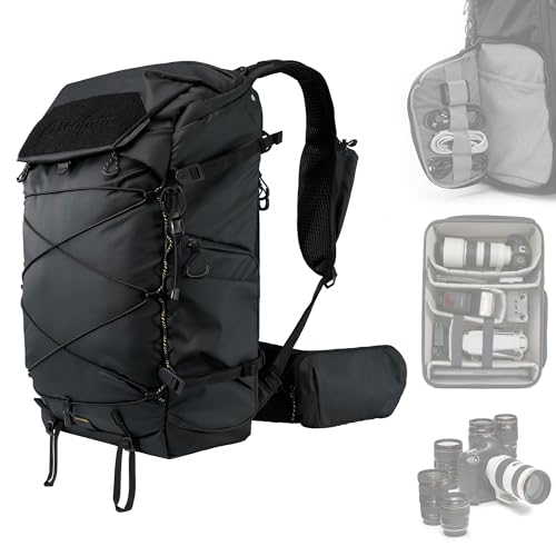 LEOFOTO 35L Camera Backpack for Photographer, Lightweight Waterproof Travel Camera Bag for Camera/Drone/15.6" Laptop, Photopraphy Bag with Side Access & Rain Cover, Tripod Compatible, 2.95KG (BLACK) - color: 35l-bag+large Insert-black