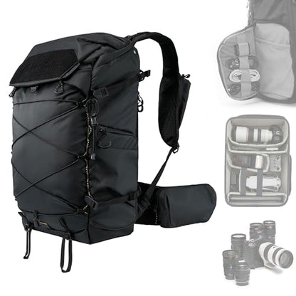 LEOFOTO 35L Camera Backpack for Photographer, Lightweight Waterproof Travel Camera Bag for Camera/Drone/15.6" Laptop, Photopraphy Bag with Side Access & Rain Cover, Tripod Compatible, 2.95KG (BLACK) - color: 35l-bag+large Insert-black