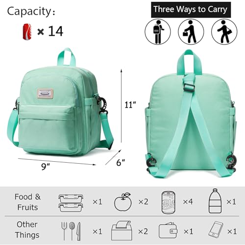 Insulated Lunch Bag Backpack for Women, Small Crossbody Sling Insulated Tote, Convertible Lunch Cooler Box for Work - Green - color: Green