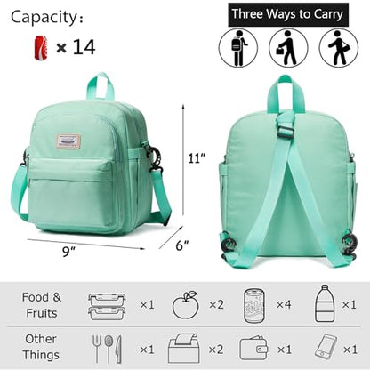 Insulated Lunch Bag Backpack for Women, Small Crossbody Sling Insulated Tote, Convertible Lunch Cooler Box for Work - Green - color: Green