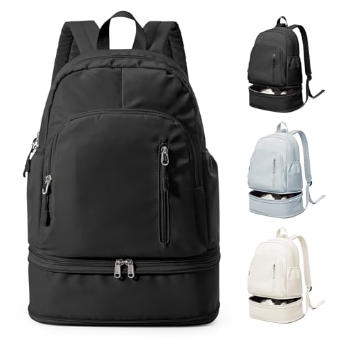 Black Gym Backpack for Women Men, Dance Volleyball Backpacks With Shoe Compartment, Sports Back pack For Yoga Fitness Beach Hiking Sports - color: Black