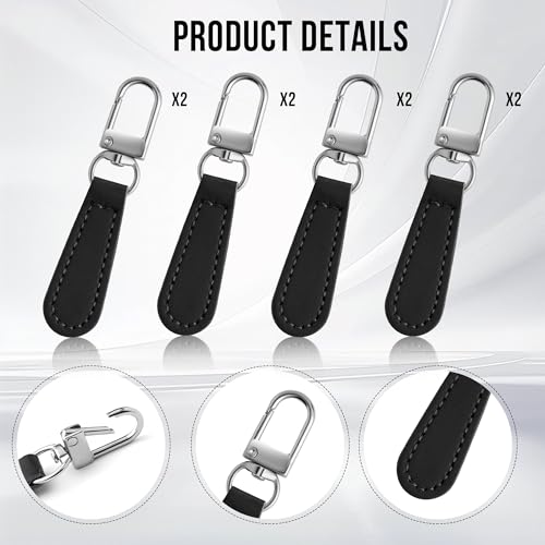 Deoward Zipper Pull Replacement Leather Handle Detachable Zipper Repair Tab for Luggage, Backpacks, Suitcases, Jackets, Purses, Handbags (8 PCS) - style: Leather Handle Zipper Pulls (Black)