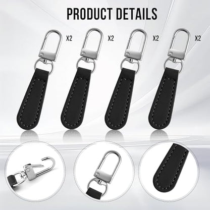 Deoward Zipper Pull Replacement Leather Handle Detachable Zipper Repair Tab for Luggage, Backpacks, Suitcases, Jackets, Purses, Handbags (8 PCS) - style: Leather Handle Zipper Pulls (Black)
