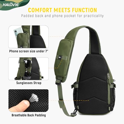 HALOVIE Crossbody Sling Bag Anti Theft RFID Sling Backpack Lightweight Travel Hiking EDC Tactical Chest Shoulder Pack Gift for Men - color: Army Green