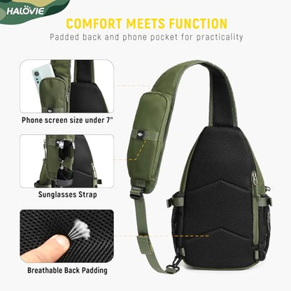 HALOVIE Crossbody Sling Bag Anti Theft RFID Sling Backpack Lightweight Travel Hiking EDC Tactical Chest Shoulder Pack Gift for Men - color: Army Green