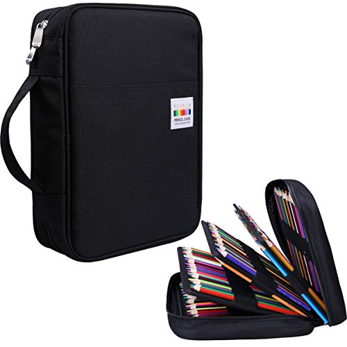 JAKAGO 220 Slots Colored Pencil Case Large Capacity Pen Holder for Artist Painter Zipper Organizer Bag for Marker Highlighter Storage Case for Office Sketch Travel Supplies (Black) - color: Black
